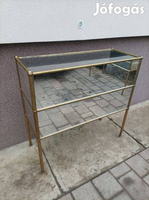 Mid century magasabb rézpult, konzolasztal, oldalain tükörrel