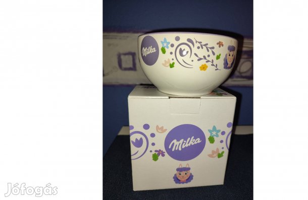 Milka eredeti fehér mintás tányér, tál (Új, bontatlan dobozos)