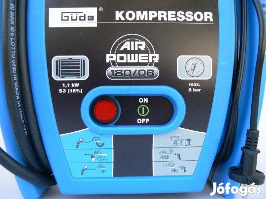 Mini táskakompresszor egy hengeres, olajmentes, 8bar max nyomással