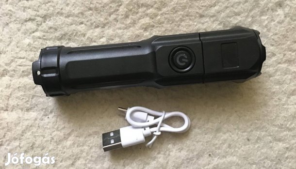 Mini újratölthető LED zseblámpa, ABS, fekete, usb töltésű