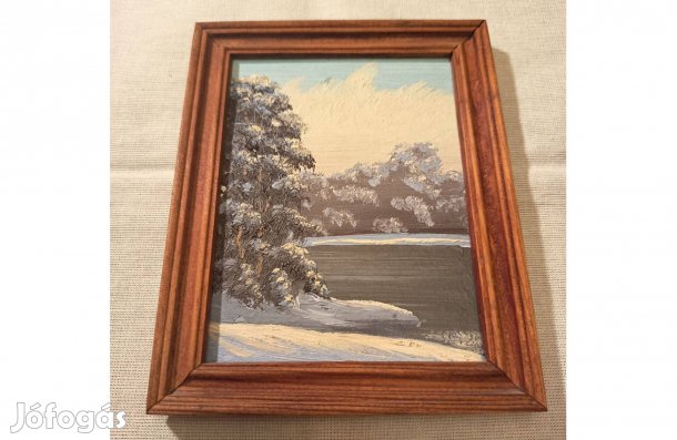 Miniatűr Olajfestmény: Téli Tájkép Fakeretben