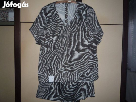 Mintás, fekete-fehér, csillogó nyári kétrészes 2xl