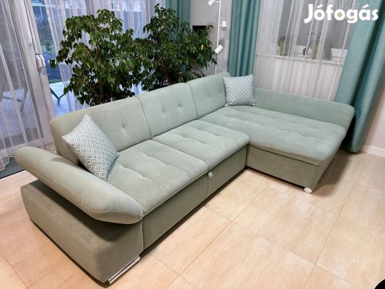 Mirjan24 Malwi jobbos nagy sarokkanapé mentazöld, ágyneműs, ágyazható