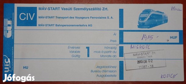 Miskolc Kassa vonatjegy kézzel írt