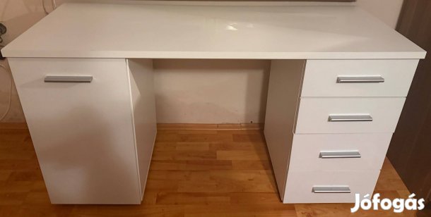 Modern Fehér Íróasztal, Sok Tárolóhellyel, Fiókokkal És Szekrénnyel