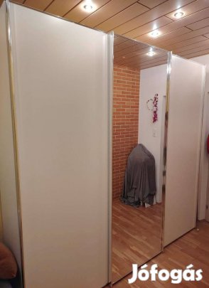 Modern Fehér tükrös toló ajtós gardrób szekrény