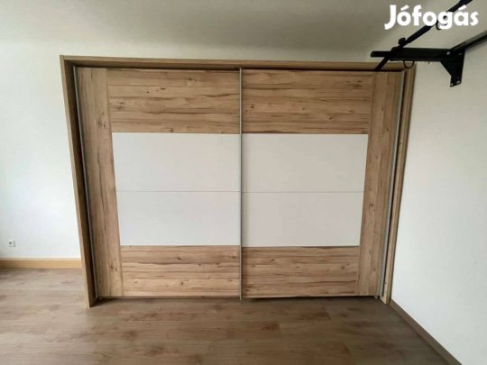 Modern Matt Fehér/Tölgy toló ajtós gardrób szekrény