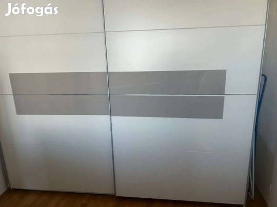 Modern Matt Fehér/szürke toló ajtós gardrób szekrény