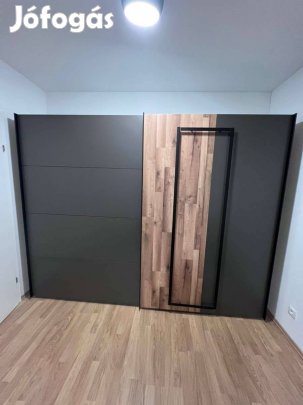 Modern Matt Szürke tölgy toló ajtós gardrób szekrény