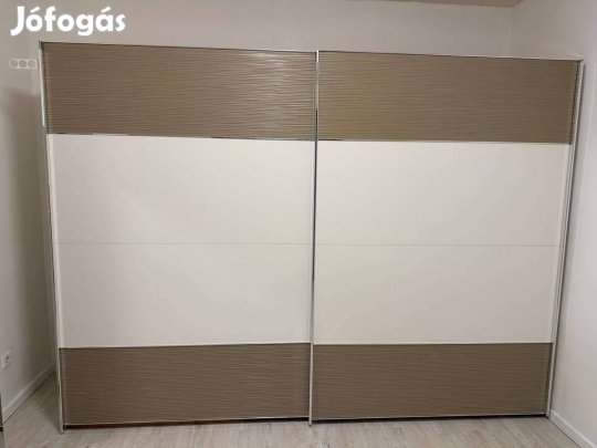 Modern Matt fehér/Pezsgő toló ajtós gardrób szekrény