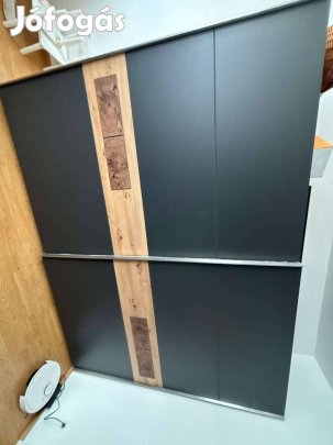 Modern Matt fekete/tölgy toló ajtós gardrób szekrény