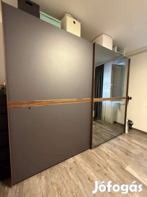 Modern Matt szürke tölgy tükrös toló ajtós gardrób szekrény