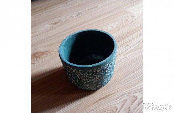 Modern Zöld-fehér mintás kerámia kaspó 13x14 cm - Új