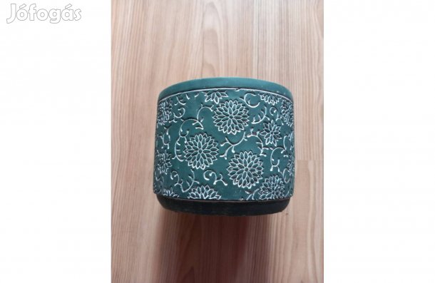 Modern Zöld-fehér mintás kerámia kaspó 13x14 cm - Új