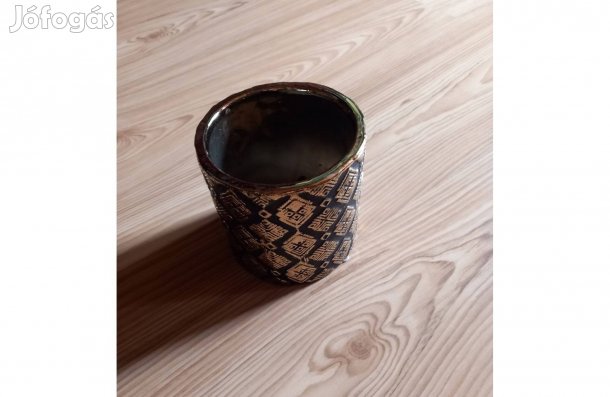 Modern arany-fekete kerámia kaspó 12x10 cm - Új