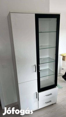 Modern fehér kombinált vitrines szekrény