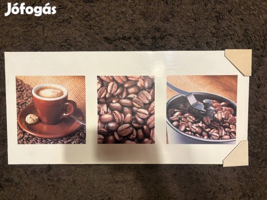 Modern kávés falikép - 3 részes kollázs, újszerű, 68 cm
