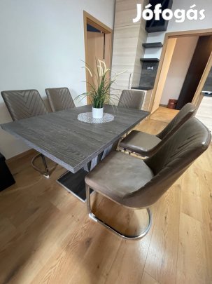 Modern kihúzható étkező asztal 5 db műbőr székkel