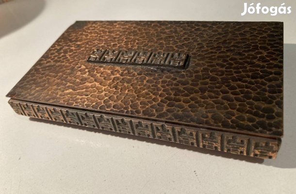 Móga Sándor ötvösművész bronz cigaretta kártya ékszer doboz 1970s