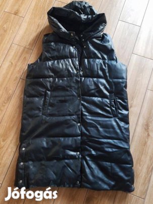 Mohito fekete bélelt műbőr kapucnis mellény - 44