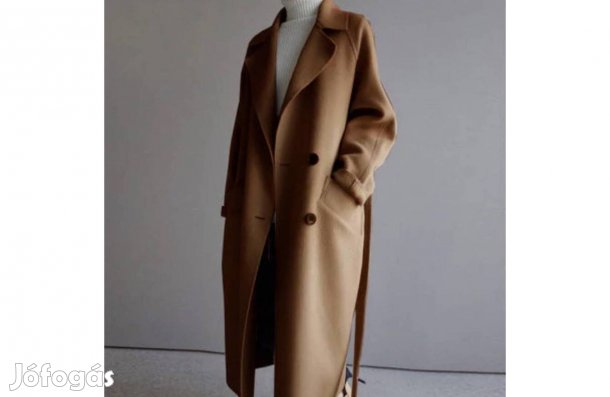 Mokkabarna, elegáns, új, hosszú női télikabát (XL méret)