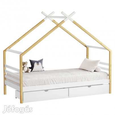 Montessori ágy, fehér/barna, 90x200, TARA