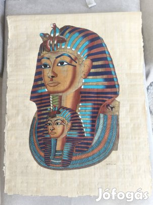 Monumentális, eredeti egyiptomi papirusz festmény - Tutanhamon
