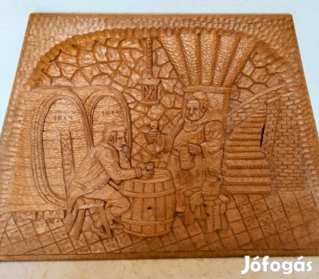 Monumentális kézzel faragott tölgyfa dombormű borospince