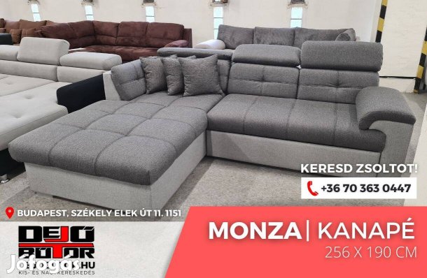 Monza sarok kanapé ülőgarnitúra 256x190 cm rugós antracit ágyazható