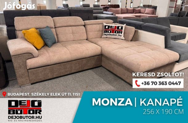 Monza sarok kanapé ülőgarnitúra 256x190cm rugós fekete natúr ágyazható