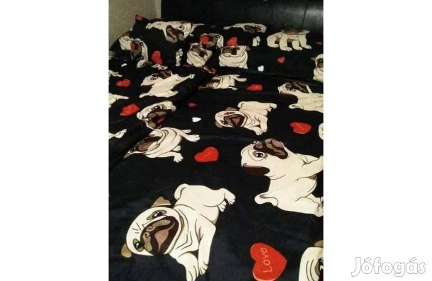 Mopszos páros ágyneműhuzat garnitúra lepedővel eladó!