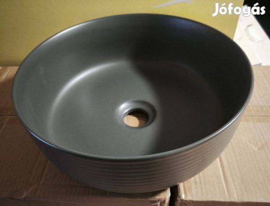 Mosdókagyló, kézmosó, kerek, sötétszürke, matt, bútorra