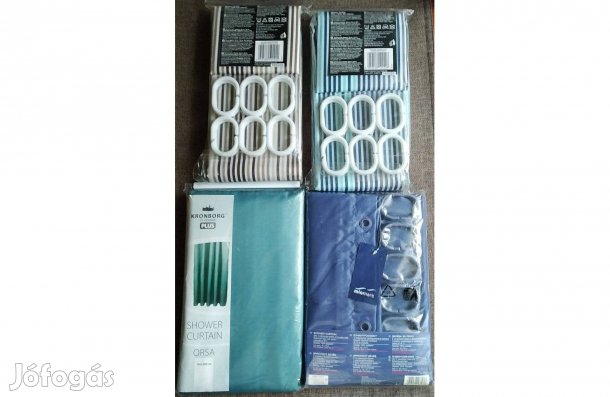 Mosható pes vászon zuhanyfüggöny Új 180x180 cm keskeny csíkos 2-2 db