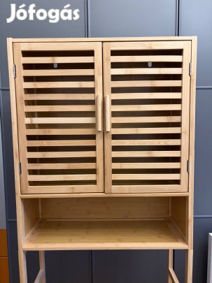 Mosógép feletti bambusz fürdőszoba szekrény