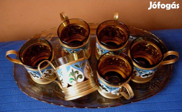 Moszkvában vásárolt, 50 éve, új jénai teáskészlet,karamell színű!/48