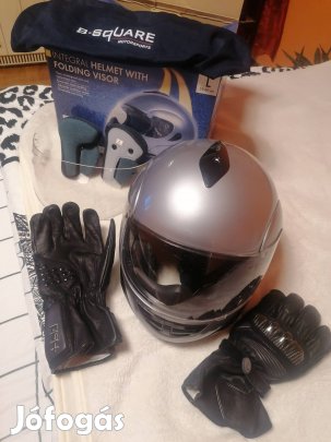 Motoros sisak + kesztyű + plexi