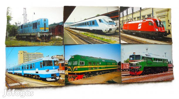 Mozdony képeslap 6 darab postatiszta