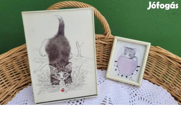 Műanyag keretes cicás kép pár