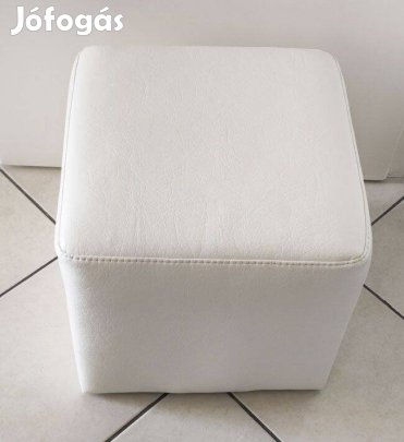 Műbőr lábtartó, ülőke, puff extra huzattal fehér színben