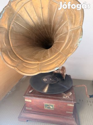 Működő gramofon tölcséres + régi bakelit lemezek (Electrola, Odeon)