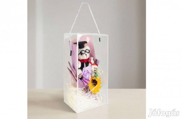 Műnövény dekoráció - napraforgó, macival - 14 x 10,5 x 26 cm