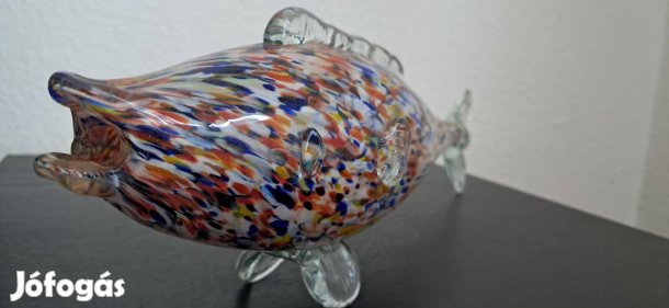 Muránói stílusú színes üveg hal figura (37 cm)