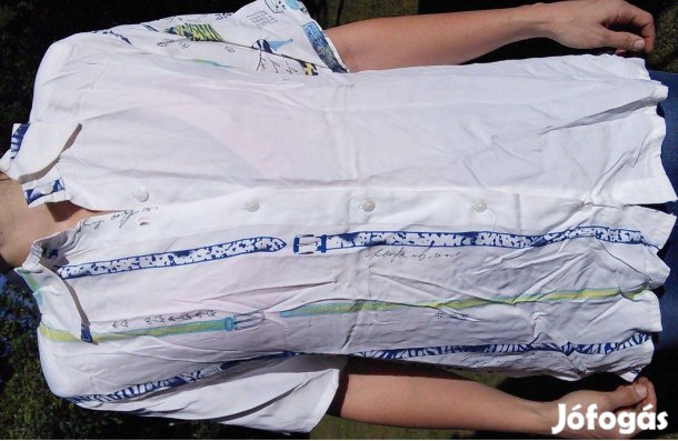 Műselyem válltöméses rövid ujjú női blúz kék cipő minta 16 16-os