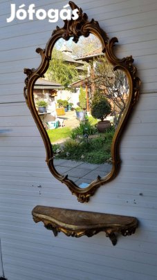 Mutatós arany barokk fali tükör konzollal