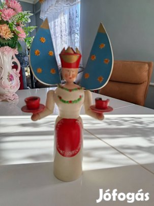 NDK VEB fa angyal gyertyatartó - 26 cm - Erzgebirge stílus