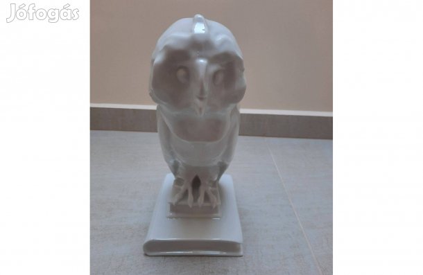 Nagy Fehér Herendi porcelán könyveken ülő bagoly figura
