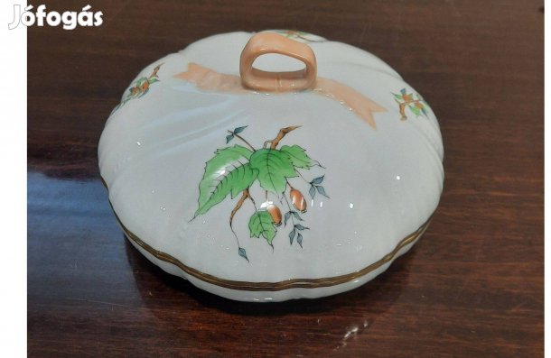 Nagy Herendi hecsedli, csipekebogyó mintás porcelán bonbonier eladó!