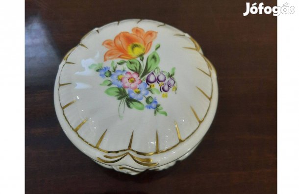Nagy Herendi virágmintás porcelán barokk bonbonier