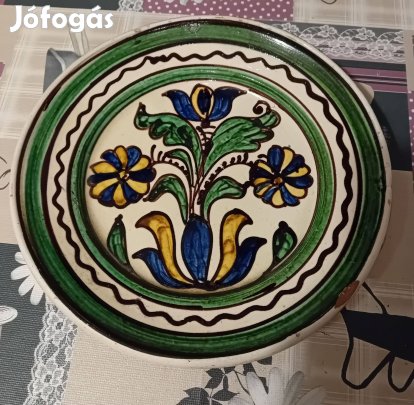 Nagy Korondi (Erdély) kerámia virágos falitányér, eredeti, 25 cm