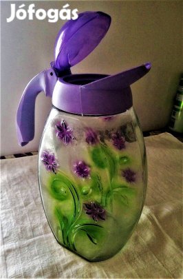 Nagy Renga színes üvegkancsó virágokkal, műanyag fedél (1,8 l)